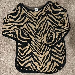 CAbi Zebra Pattern Sweater - Black and Tan M